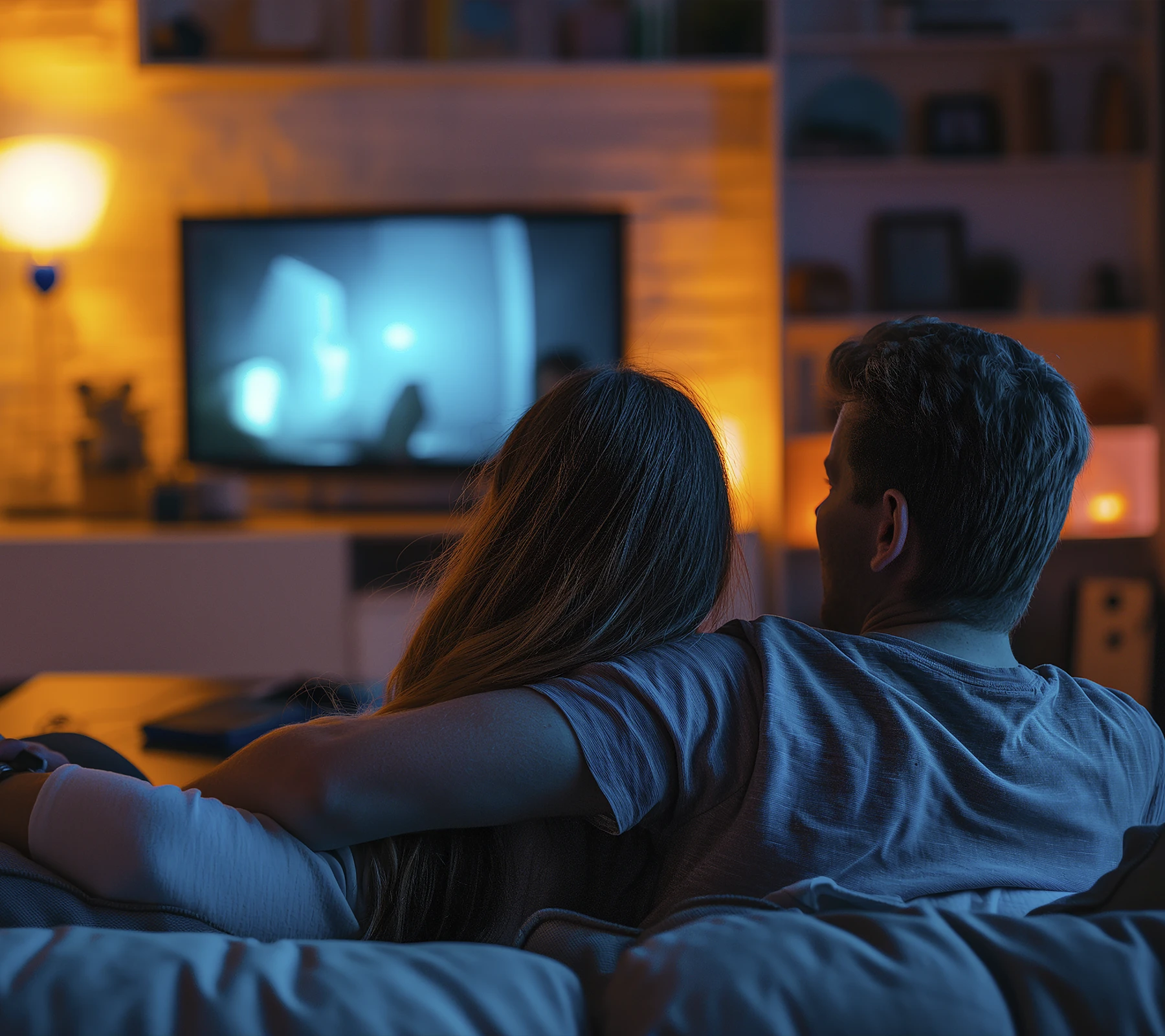 Família assistindo streaming e TV com a internet da CST
